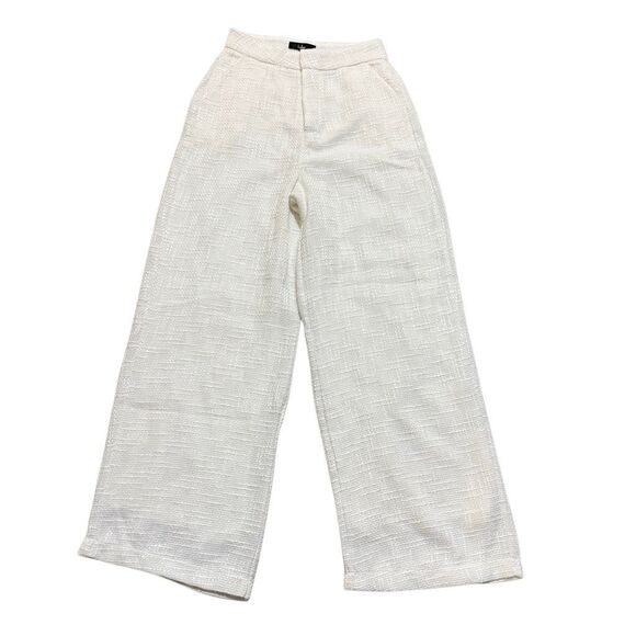 Lulus ivory tweed pants wide leg high waisted size small - Picture 2 of 7